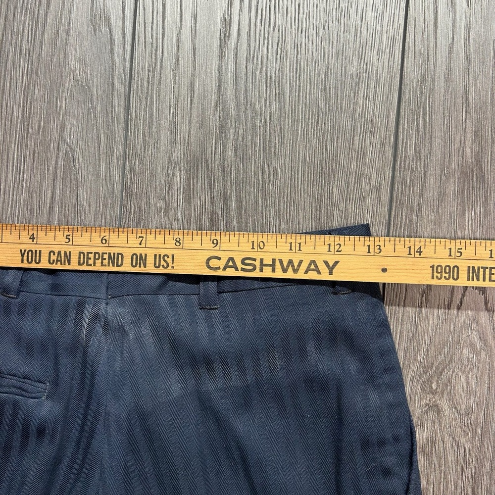 Vintage 1970s Mens Navy Blue Striped Herringbone Pleated Trousers 29x26 - Picture 7 of 8